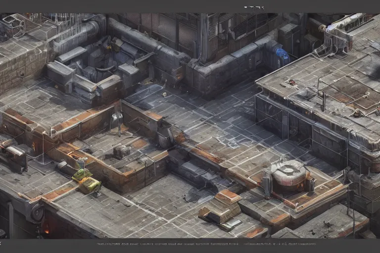 Prompt: Isometric industrial RPG level, 3d render, octane render, by Greg Rutkowski