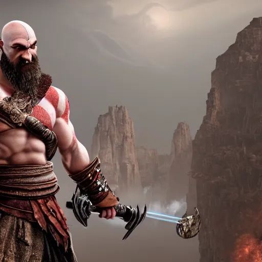Image similar to kratos from god of war on geonosis from star wars