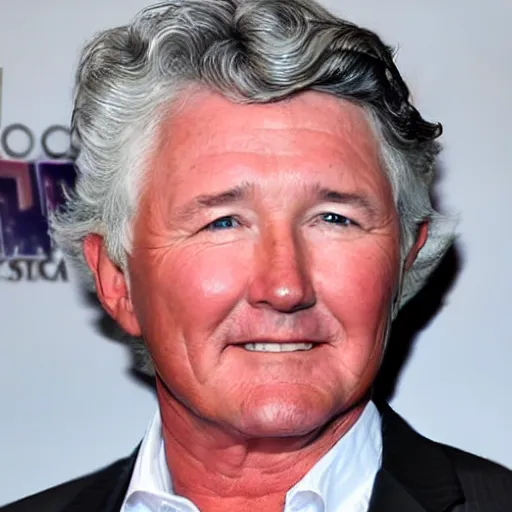 Prompt: patrick duffy, he has very long length straight grey hair, wearing a white shirt