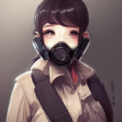 Image similar to medium shot portrait of a girl wearing a gas mask, drawn by WLOP, by Avetetsuya Studios, attractive character, colored sketch anime manga panel, trending on Artstation