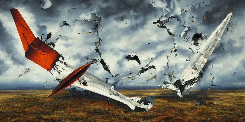 Prompt: surreal painting of plane crashing
