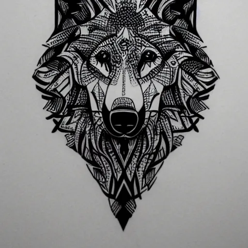 Image similar to tattoo stencil. pencil line drawing, black and white vector, wolf