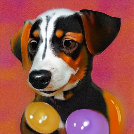 Prompt: a hybrid murano glass vase that's mostly a playful dachshund puppy, digital art