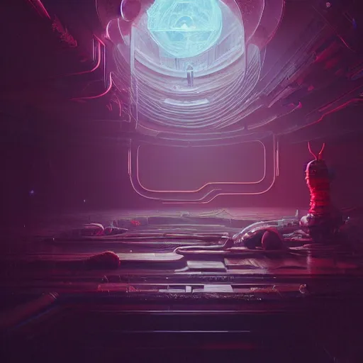 Image similar to existential dread, intricate, abstract, sci-fi, wacky, dreadful, horror, by Tooth Wu, by WLOP, by Beeple, by Dan Mumford, by Greg Rutkowski, Octane Render, digital painting highly detailed