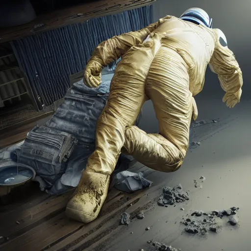 Image similar to hazmat team picks up carries crusty stained stiff sock from bedroom, digital art, cosmic, 3 d high definition, trending on artstation, photorealistic, high resolution, vray, 8 k, octane, trending on, hdr, hyper detailed, insane details, intricate, elite, ornate, elegant, unreal engine