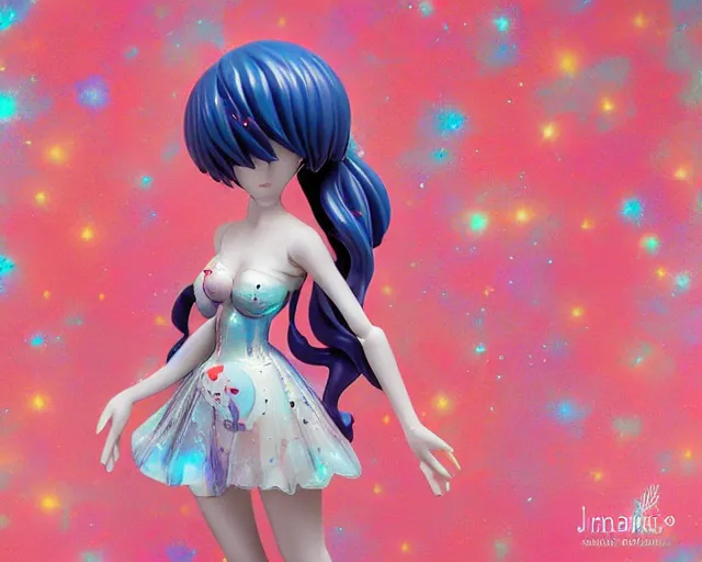 Prompt: James Jean isolated magical girl vinyl figure, figure photography, holographic undertones, glitter accents on the figure, anime stylized, high detail, ethereal lighting - H 640