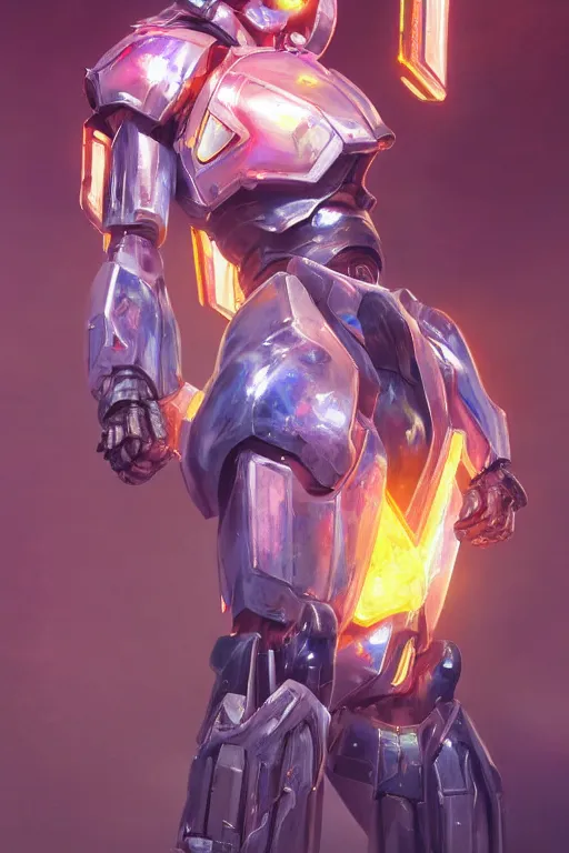 Prompt: professional painting of mecha cyber warrior princess, highly detailed digital painting artstation character concept art by artgerm and greg rutkowsi, holographic neon highlights, by Ruan Jia and Mandy Jurgens and Greg Rutkowski and Artgerm and William-Adolphe Bouguerea