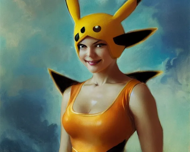 Image similar to woman in a costume of pikachu, photo by gaston bussiere, craig mullins, j. c. leyendecker