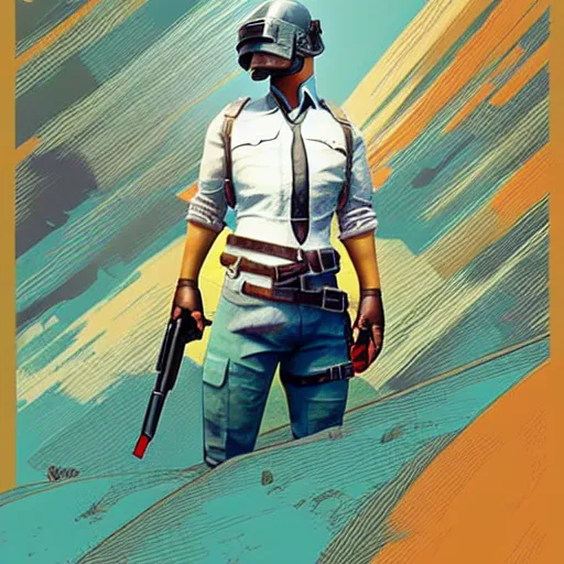 Prompt: vintage poster art for pubg by victo ngai, kilian eng vibrant colours, dynamic lighting, digital art, winning award masterpiece, fantastically beautiful, illustration, aesthetically inspired