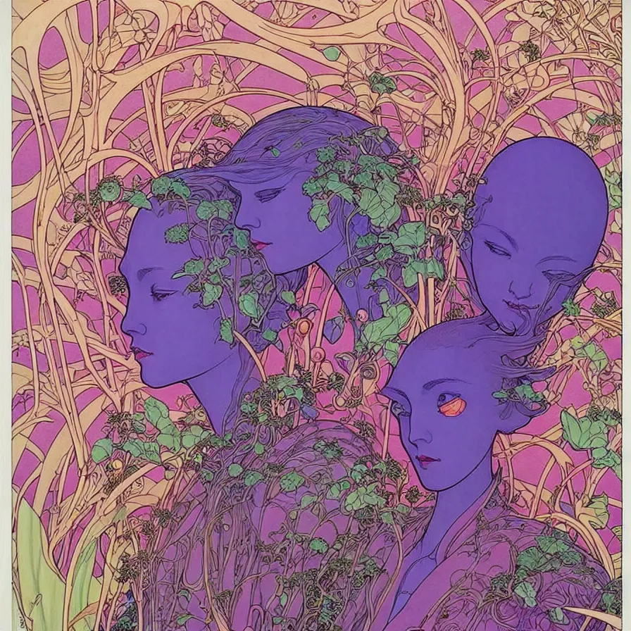 Image similar to ( ( ( ( beautiful strange forest and flowers surrounded by an art nouveau style decorative frame ) ) ) ) by mœbius!!!!!!!!!!!!!!!!!!!!!!!!!!!, overdetailed art, colorful, record jacket, no human