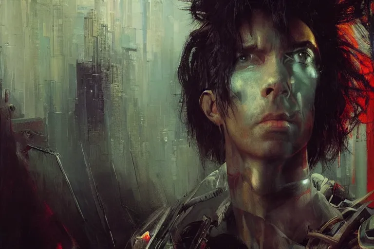 Prompt: a portrait of cyberpunk nick cave, masterpiece, dramatic lighting, painting by caravaggio and ruan jia and jakub rebelka and beksinski