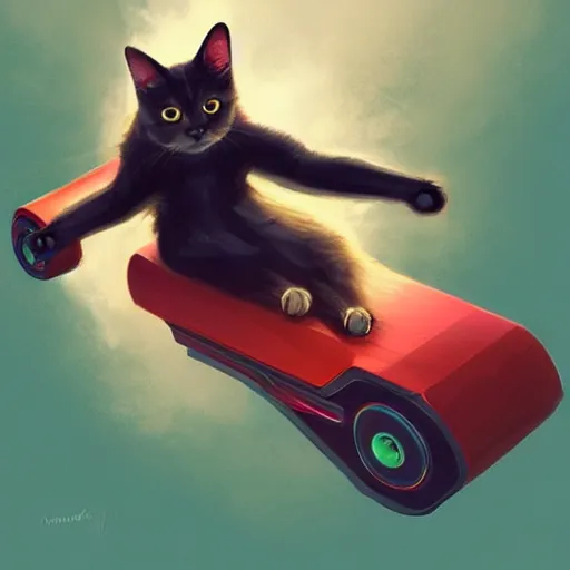 Prompt: a cat driving a hover board, art by Mandy Jurgens, detailed, high quality, professional, expensive