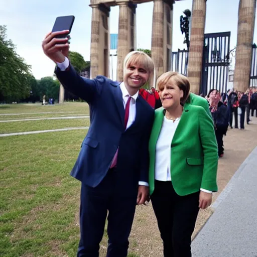 Image similar to armin taking a selfie with angela merkel in berlin