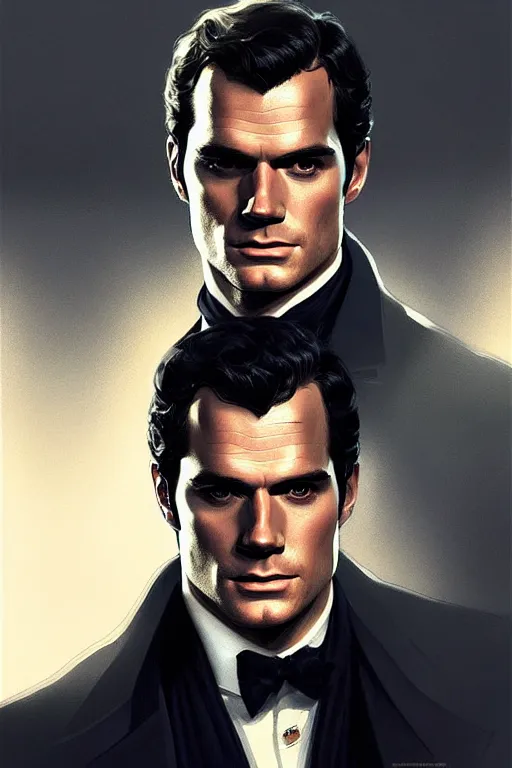 Image similar to portrait of henry cavill as james bond, highly detailed, digital painting, artstation, concept art, cinematic lighting, sharp focus, illustration, art by artgerm and greg rutkowski and alphonse mucha