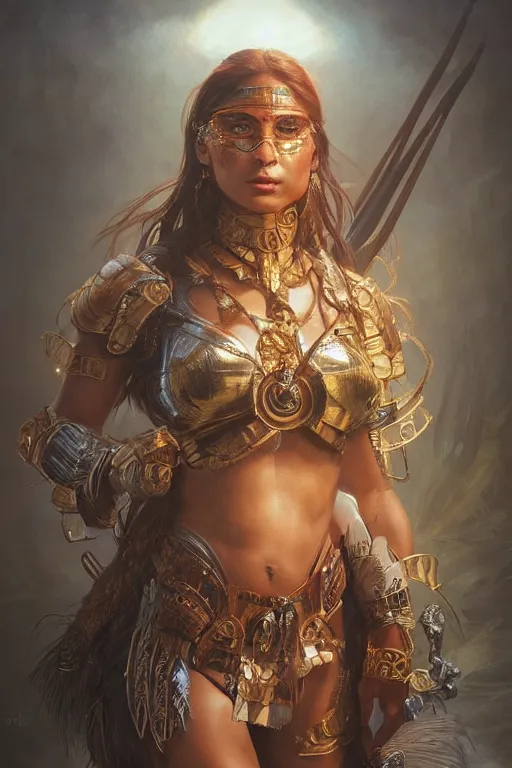 Image similar to portrait of a female Amazon warrior looking fierce, sci-fi, fantasy, intricate, dramatic lighting elegant, highly detailed, digital painting, artstation, octane render, unreal engine, concept art, smooth, sharp focus, art by artgerm and greg rutkowski and alphonse mucha