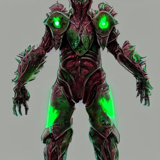 Image similar to organic humanoid eldrich armor living, leaking green blood, artstation