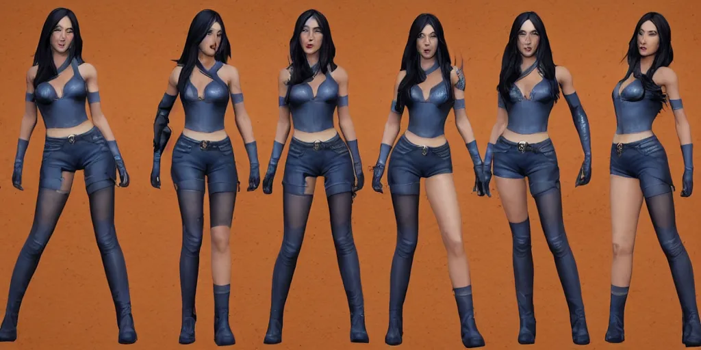 Image similar to character sheet of Megan Fox dressed like Caitlyn in the game League of Legends, with a background based on the game League of Legends, unreal engine 5