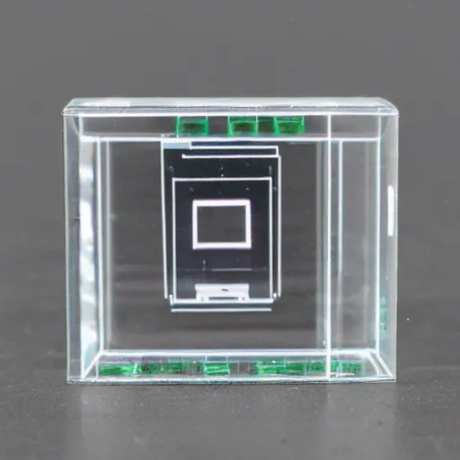 Prompt: a pcb embedded in a transparent cube