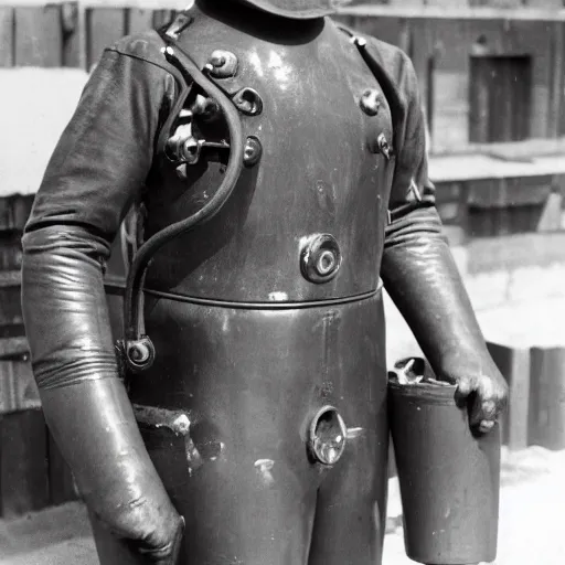 Prompt: copper diving suit. old diving suit pictures