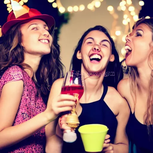 Prompt: girls having fun at a party
