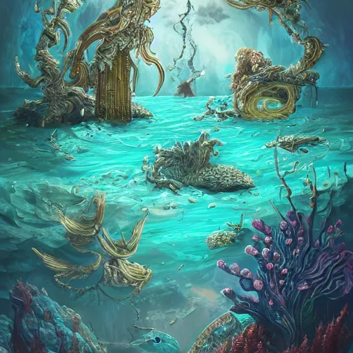Prompt: underwater scene, d & d style, trending on artstation, colorful, intricate, highly detailed art by aurore folny and ilse gort and yugin maffioli