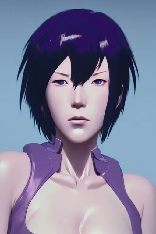 Image similar to a film still portrait of a motoko kusanagi ghost in the shell, finely detailed features : : gits sac 2 0 4 5 by pixar : : by ilya kuvshinov, rossdraws, artgerm, sola digital arts, octane render, production i. g, volumetric lighting, anti aliasing, raytracing : :