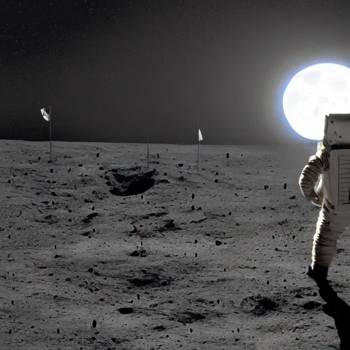 Prompt: a man doing a backend on the moon