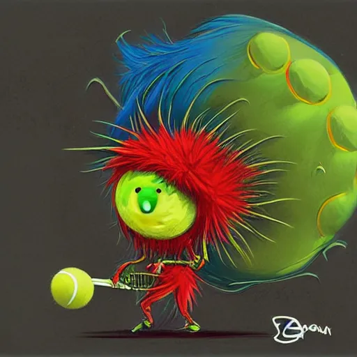 Image similar to a tennis ball monsters, digital art, fantasy, magic, chalk, trending on artstation, ultra detailed, professional illustration by basil gogos