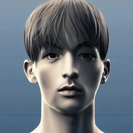 Image similar to “a realistic detailed photo of a guy who is an attractive humanoid who is half robot and half humanoid, who is a male android, twitch streamer Ludwig, shiny skin, posing like a statue, blank stare”