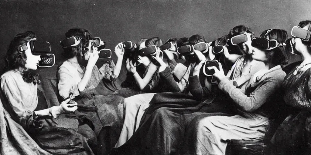 Image similar to 1 9 0 0 s photo of people using iphones ipods virtual reality headsets vr watching hd tv