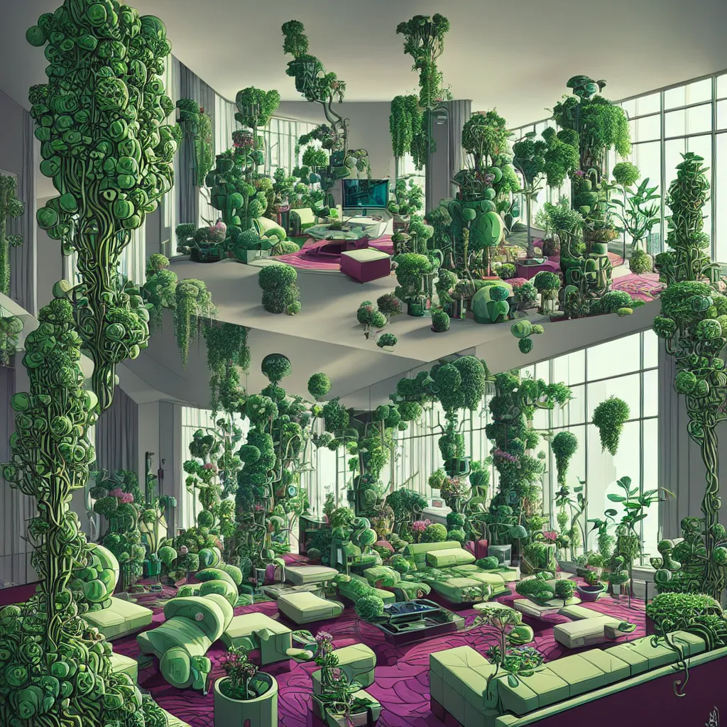 Image similar to luxury living room full of plants and trees by josan gonzalez