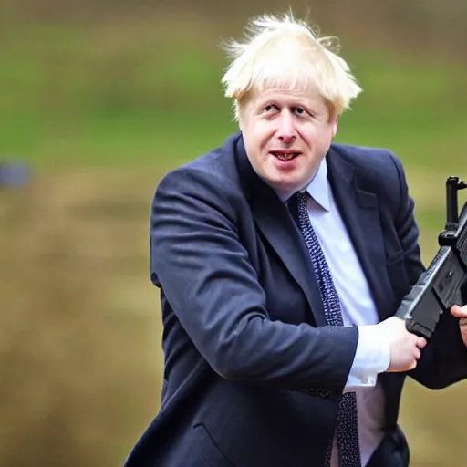 Image similar to boris johnson firing an uzi