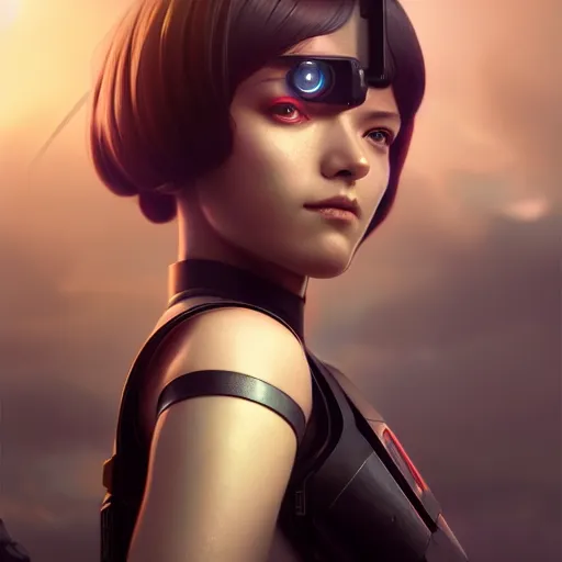 Image similar to gorgeous cyborg - girl by tom bagshaw, recharging at a tank station by ilya kuvshinov, rtx rendering, octane render 1 2 8 k, maya, extreme high intricate details by wlop, digital anime art by ross tran, medium shot, close up shot, composition by sana takeda, dramatic lighting by greg rutkowski