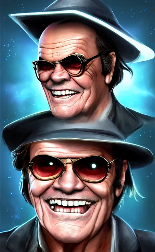 Image similar to Jack Nicholson as a character in the game League of Legends, with a background based on the game League of Legends, detailed face, old 3d graphics