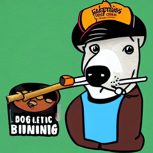 Image similar to bootleg tshirt of a cartoon dog smoking a blunt