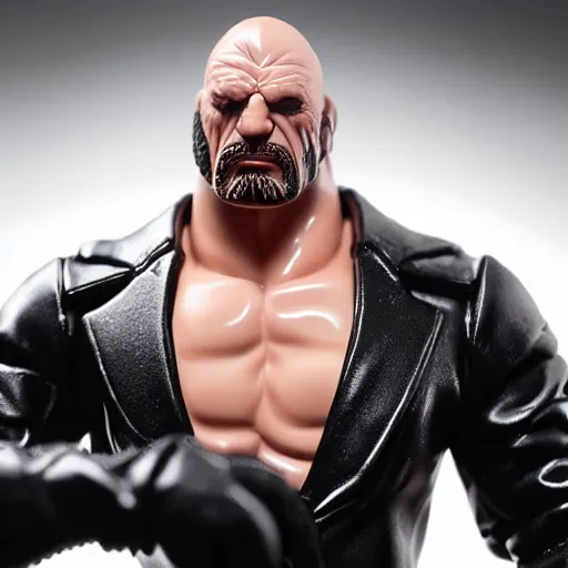 Image similar to Full body shot of a highly detailed flexible Triple H vinyl plastic figurine as a villain, highly detailed face, white background, 3d, high quality, depth of field, high contrast, 8k, concept art, smooth, sharp focus, highly detailed, wrestling, WWE