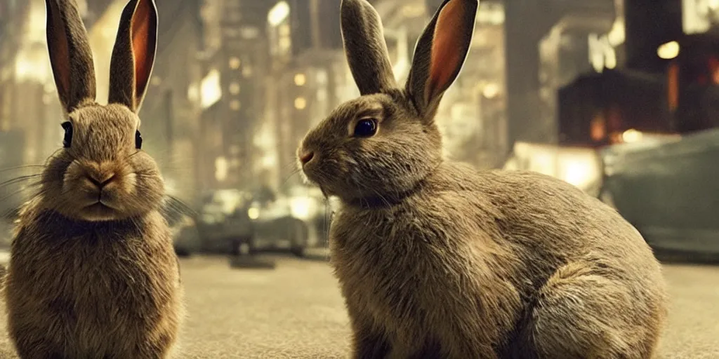 Prompt: a rabbit in the movie the batman from 2 0 2 2, screenshot