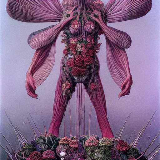 Image similar to woman commands flower creatures, by wayne barlowe