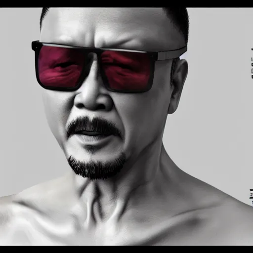 Image similar to a photorealistc digital art of jiang wen shows his muscle, full body, award winning photography, trending on artstation