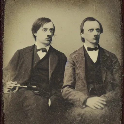 Image similar to tintype photo of “ rick and morty ” 1 8 8 0 s