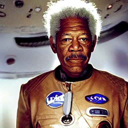 Prompt: a film still of morgan freeman in 2 0 0 1 space oddity