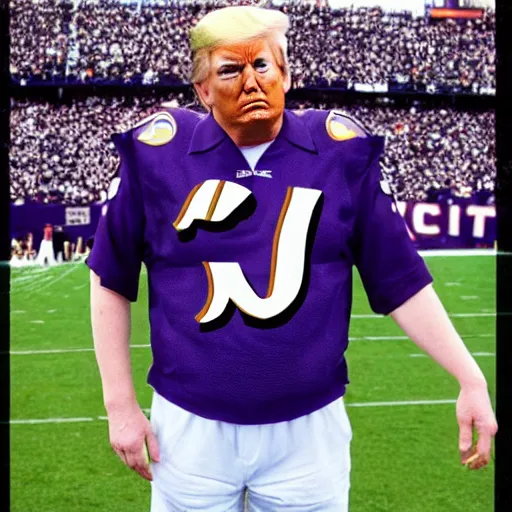 Image similar to “Donald Trump wearing a Baltimore Ravens jersey, ultra realistic, 8k”