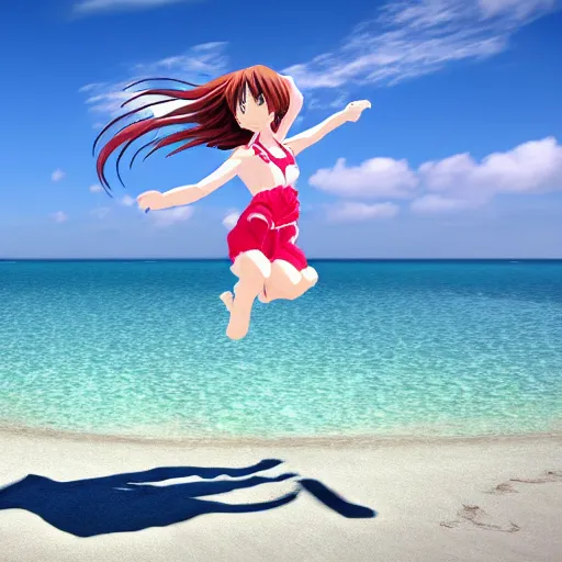 Prompt: an anime girl jumping into the sea, 4k anime style