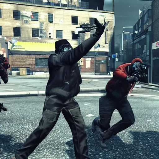 Prompt: screenshot from the game payday 2 ( graphics maxed out ) demonstrating the fursuit unlock in action during an assault - hoxton? more like foxton.