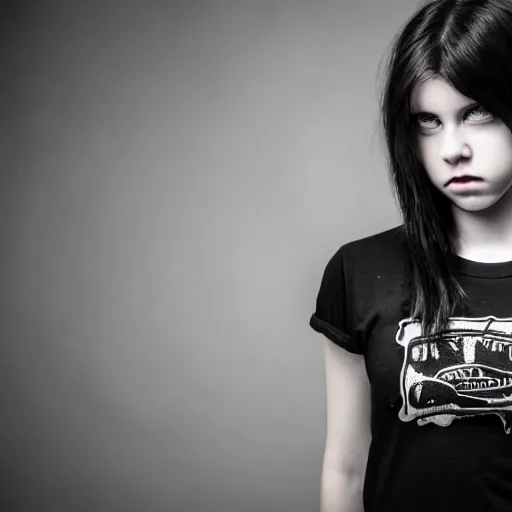 Prompt: female model teenage emo photography plaid skirt band shirt beautiful face, dramatic light darkroom