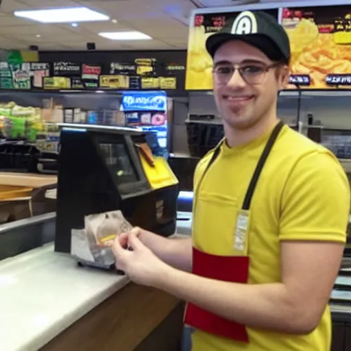 Prompt: Runelord Karzoug working as a cashier in McDonalds