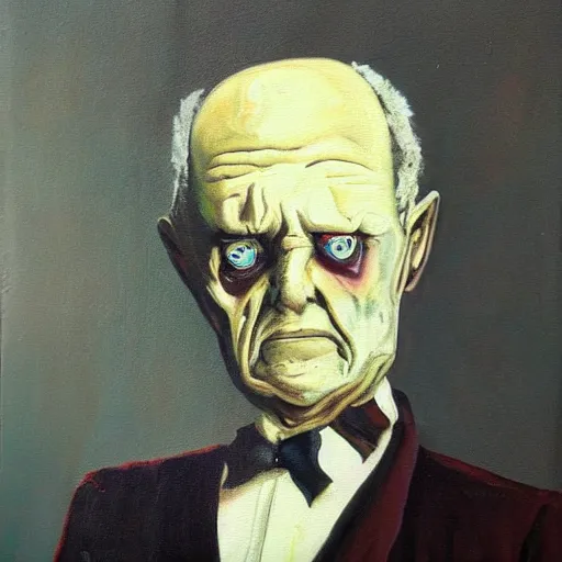 Image similar to a scary painting of a sad old man