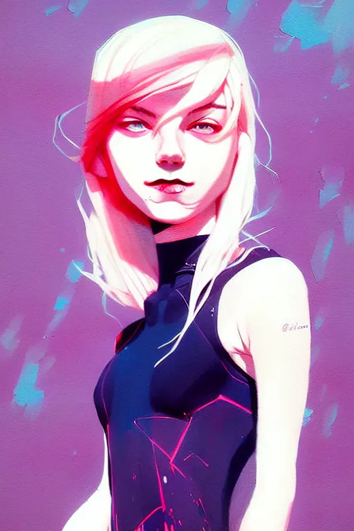 Image similar to a ultradetailed painting of gwen stacy by conrad roset, greg rutkowski and makoto shinkai trending on artstation