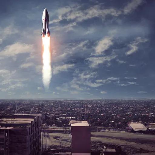 Image similar to a rocket landing on top of the building. high quality. digital art.