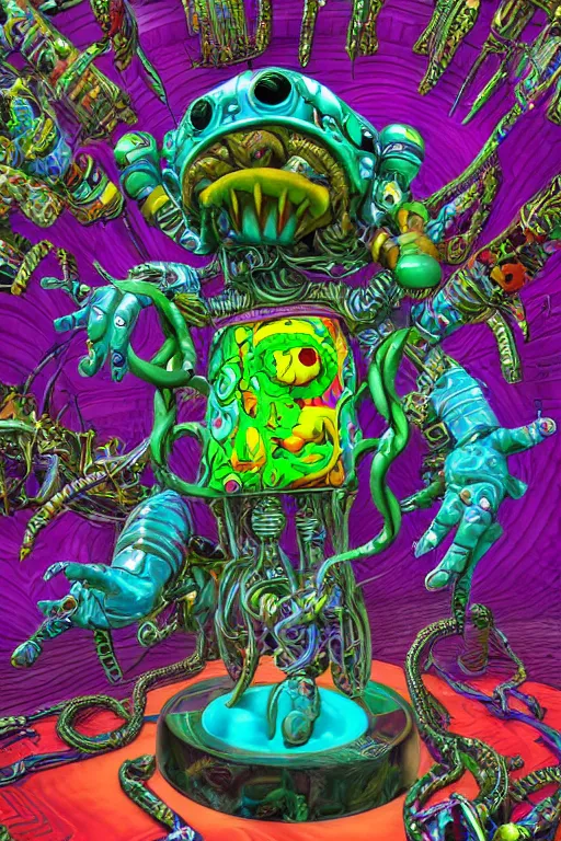 Image similar to hyper-maximalist lowbrow style overdetailed 3d sculpture of a monster by clogtwo and ben ridgway inspired by beastwreckstuff chris dyer and jimbo phillips. Cosmic horror infused retrofuturist style. Hyperdetailed high resolution. Render by binx.ly in discodiffusion. Dreamlike surreal polished render by machine.delusions. Sharp focus.